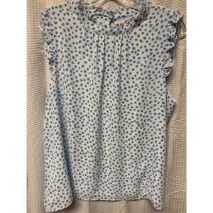 Lily Pulitzer EUC Cambria Lined Blouse Polka Dot Ruffles Sleeveless Size XL